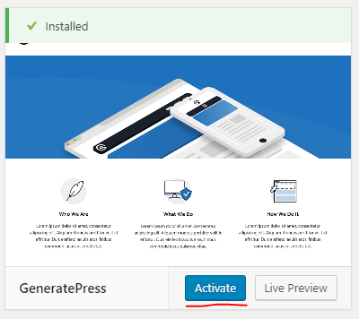 Activate GeneratePress Theme