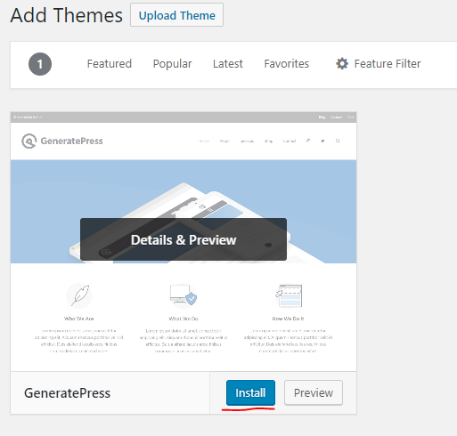 Install GeneratePress Theme