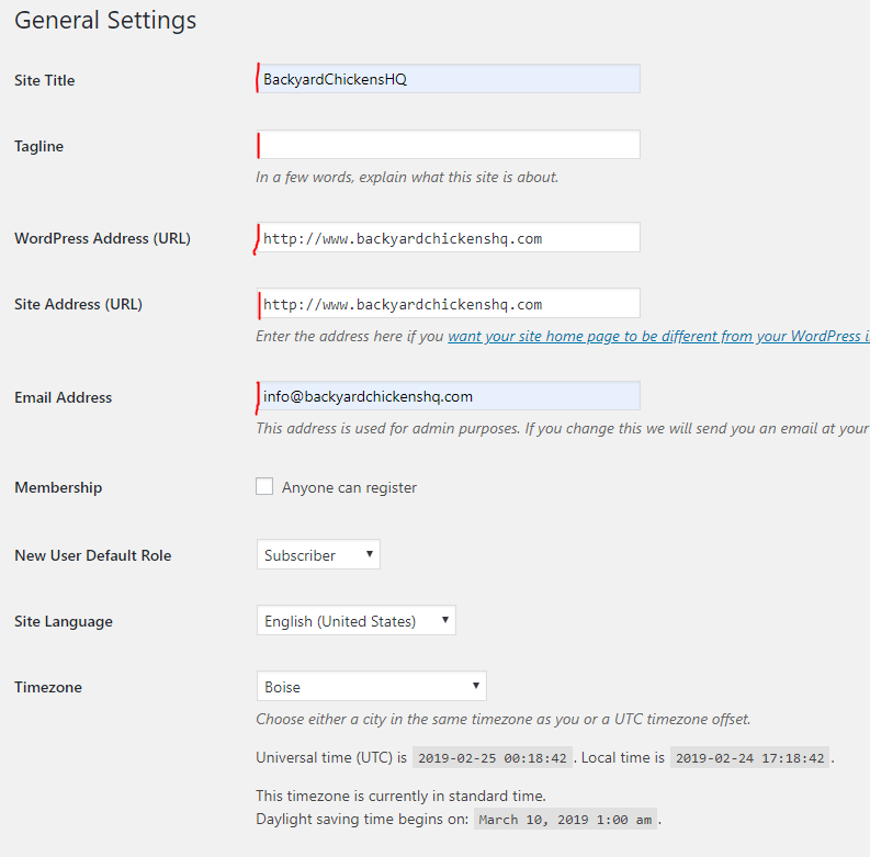 WordPress General Settings Updated