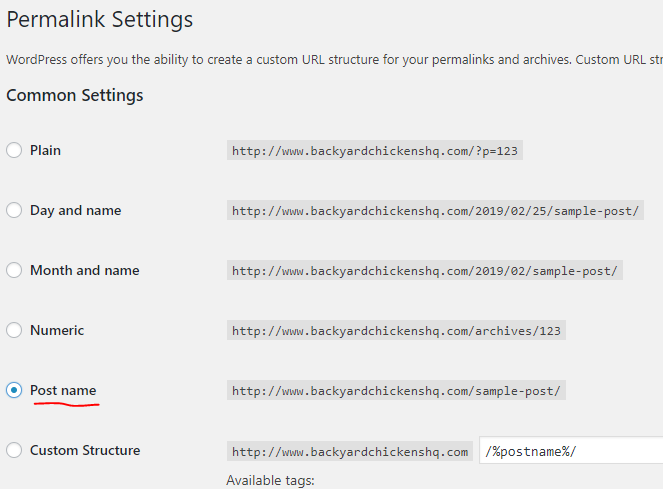 WordPress Permalinks Settings