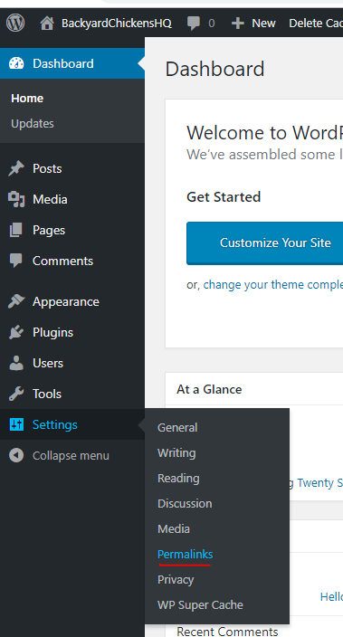 WordPress Permalinks Settings Menu