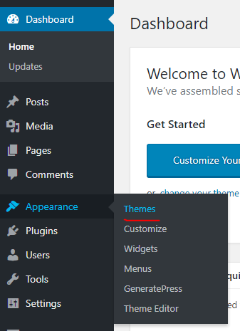 WordPress Themes Menu