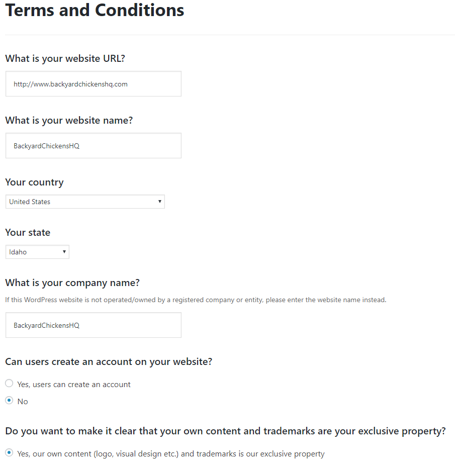 Terms and Conditions Wizard